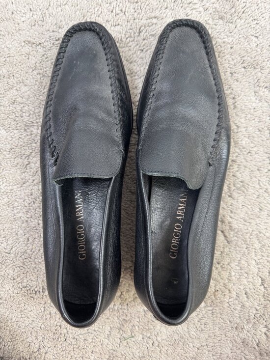 Giorgio Armani Mens Loafers Black Leather Sz 42 Slip On Italy Driving main image 5